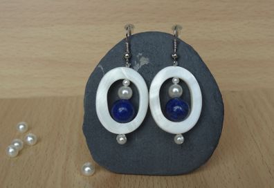 Handmade Natural lapis lazuli mother of pearl chackra Earrings