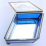 Vintage blue and clear etched flowers Brass trinket box , glass jewelry box Image 5