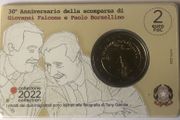 Italy 2 Euro Commemorative Coin 2022 - FALCONE AND BORSELLINO BU. Coincard.