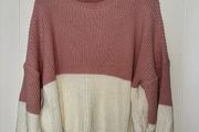 'In the Style' Women's Pink and Cream Block Polo Neck Knit Jumper - Size 8