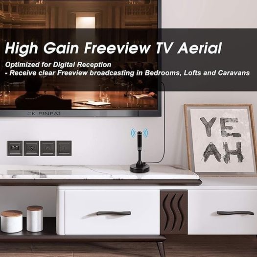 August DTA240 HD High Gain Freeview TV Portable Indoor Outdoor Digital Antenna Tuner DXB T Television Dab Radio SD 4K Magnetic Black