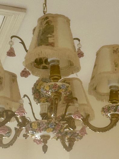 70s Gorgeous Ronantic Brass and Porcelain Chandelier