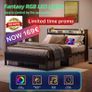 King Size Bed Frame with Storage,LED Lights,5ft Metal Bed Frame Kingsize Bed Frame with Charging Station,Mattress Foundation,Strong Steel Slats Support,Noise Free,Black Image 2