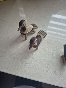 Vintage Handcrafted Rawhide & Fur Bird Figurines -