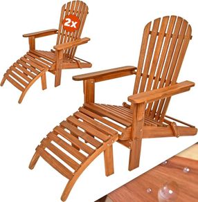Set of 2 Adirondack Wooden Sun Loungers with Footrests