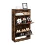 Shoe cabinet with 2 flaps, shoe rack with additional compartment, shoe storage, shoe organizer, melamine coating, 60 x 24 x 102 cm, vintage brown Image 3