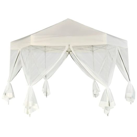 Hexagonal Pop-Up Marquee with 6 Sidewalls Cream White 3.6x3.1 m