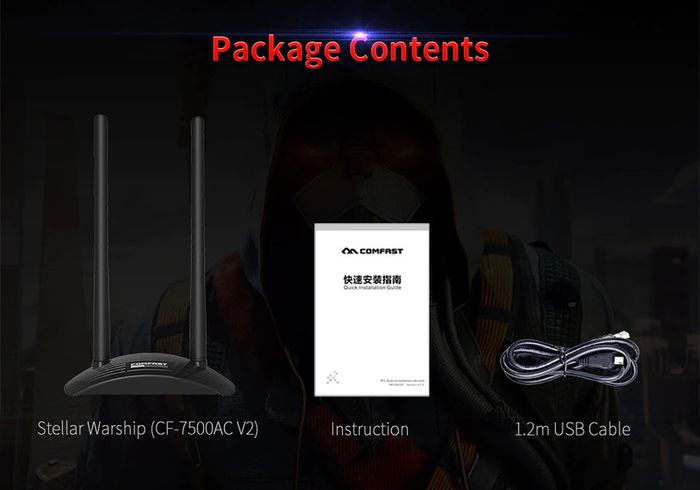 COMFAST Stellar Warship AC1300 Dual Band (2.4G/5G) USB Adapter/Dongle+Hotspot - 2x6dbi External Adjustable Antennas (Brand New/Warranty)