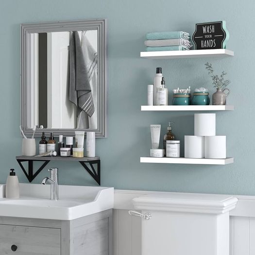 FREE EXPRESS SHIPPING Set of 3 Wall Floating Shelves,Wall Mounted Storage Shelves,Wood Wall Shelves for Living Room, Bedroom, Bathroom,White
