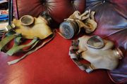 Three gas masks.