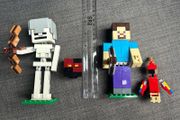 lego 21150 Minecraft Skeleton BigFig and 21148 Steve BigFig with parrot