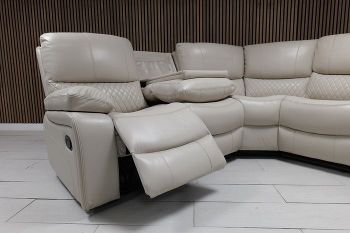 Rita Light Beige Corner Leather Recliner Sofa