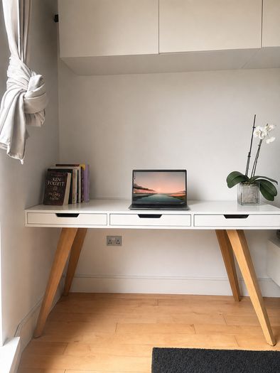 White Desk with Wooden Legs
