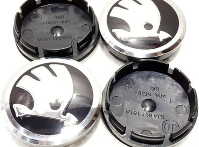 4 x 56 mm Skoda Black Wheel Centre Caps Badges Fits Fabia, Octavia, Superb, Yeti