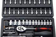 46 Piece Socket Set Metric Tool Kit 1/4'' Wrench Handle, Tool Kits for Home Car Repair Kit with Extension Bars, Quick Release Reversible Ratchet Socket Wrench Set for Car Motorcycle (FREE POSTAGE)