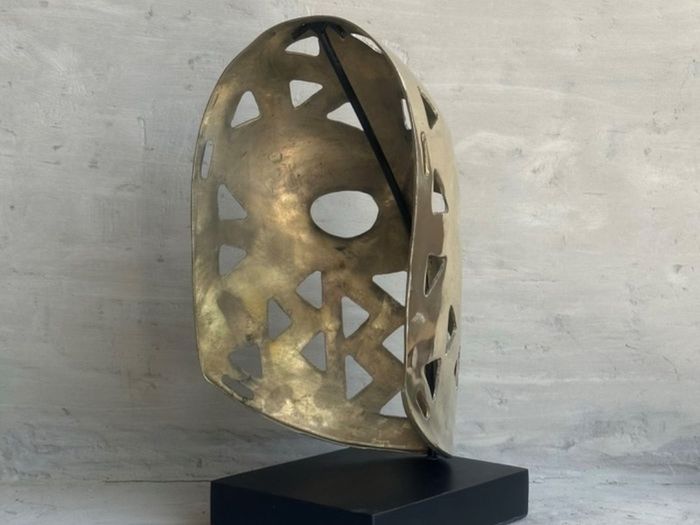 Mask Sculpture On Stand- Polished Bronze