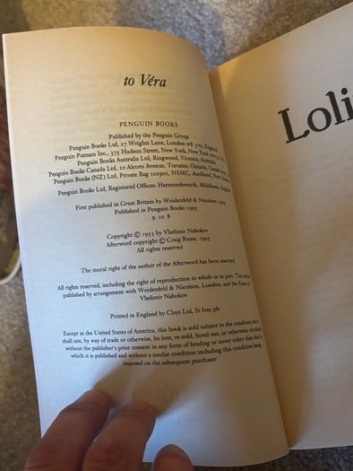 Vintage paperback copy of the novel Lolita by Vladimir Nabokov