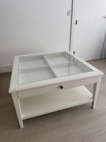 Modern White Coffee Table with Glass Top & Storage Drawer