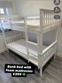 White or grey bunk beds in stock with mattress