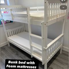 White or grey bunk beds in stock with mattress