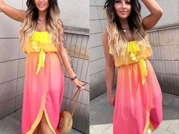 Asymmetrical ombre maxi dress
