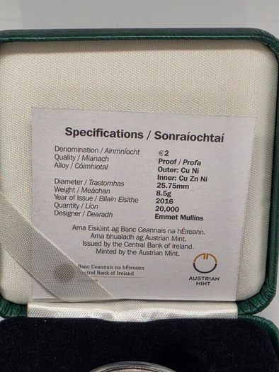 Ireland 2016 Proof 2 Euro Coin 100th Anniversary of the Proclamation of the Irish Republic