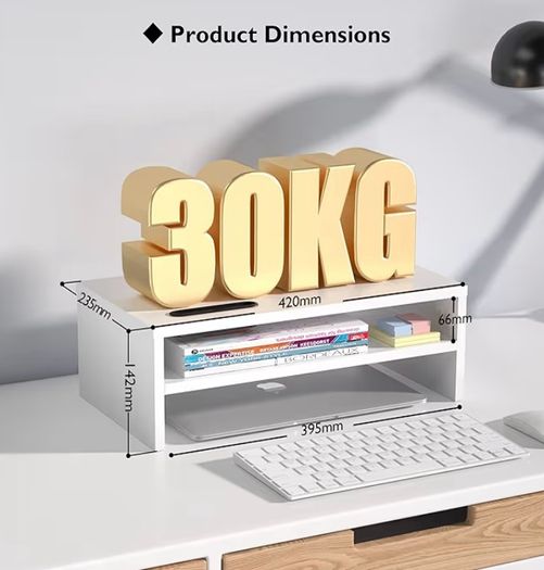 Desk Monitor Stand with Smartphone Holder, Ergonomic Laptop Stand with Cable Management for Computer, Notebook, iMac, PC, 2 Tiers Black (W420 x D235 x H142mm) White