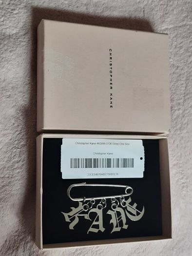 Christopher Kane Silver Name Safety Pin Brooch with Box
