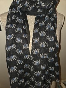 Ladies dark grey scarf with elephants