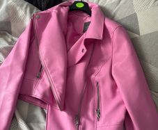 pink leather jacket