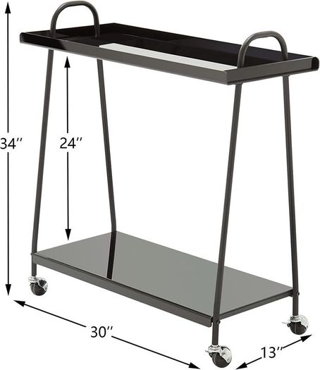 Bar Storage Trolley Cart,Acrylic Metal Rolling Utility Mobile Shelving Organizer Cart with Handle Lockable Wheels for Living Room Kitchen Office Bedroom,Black (MFDV-B)