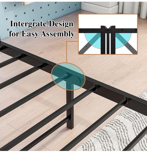 Double Bed Frame with Storage Headboard,Wooden Bed Frame Double Metal Platform Bed Frame No Box Spring Needed,Sturdy Metal Frame Base,Under Bed Storage,No Squeak,Easy Assembly for