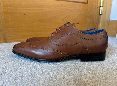 Remus Uomo Men's Tan Leather Wingtip Shoes UK 6.5