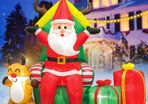 7FT Christmas Inflatable Decoration Santa Claus with Reindeer and gift box,LED Lights Holiday Blow Up Yard Decoration,for Holiday Party ,Indoor, Outdoor, Garden