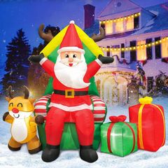 7FT Christmas Inflatable Decoration Santa Claus with Reindeer and gift box,LED Lights Holiday Blow Up Yard Decoration,for Holiday Party ,Indoor, Outdoor, Garden