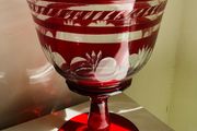 Vintage Bohemian Ruby Flash Cut Crystal Glass Pedestal Bowl