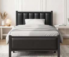 Single Bed Frame with Upholstered Headboard, 3ft
