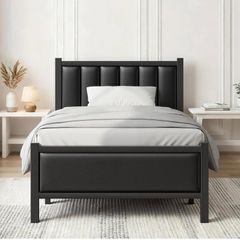 Single Bed Frame with Upholstered Headboard, 3ft