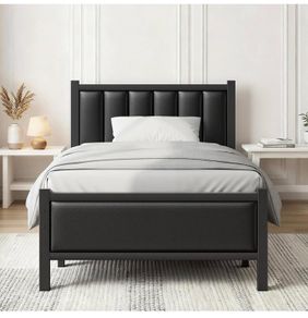 Single Bed Frame with Upholstered Headboard, 3ft
