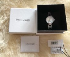 Brand New In Box Karen Millen silver with crystal dial watch