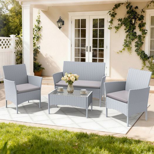4 Person Rattan Wicker Sofa Set