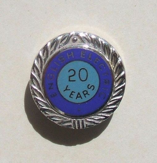 ENGLISH ELECTRIC 20 YEARS (industrial manufacturer) - a silver hallmarked long service badge (c.1969)