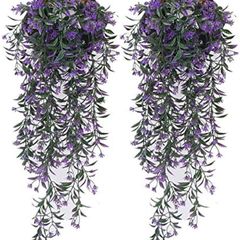 NEW SALE | 2Pcs Artificial Hanging Plants - Purple Artificial wall plants, Fake Ivy Vine for Wall Home Porch Garden Wedding Garland Outside Hanging Decoration