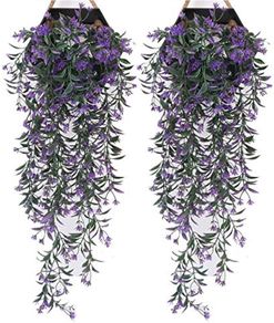 NEW SALE | 2Pcs Artificial Hanging Plants - Purple Artificial wall plants, Fake Ivy Vine for Wall Home Porch Garden Wedding Garland Outside Hanging Decoration