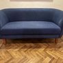 Blue velvet couch with wooden legs Image 2