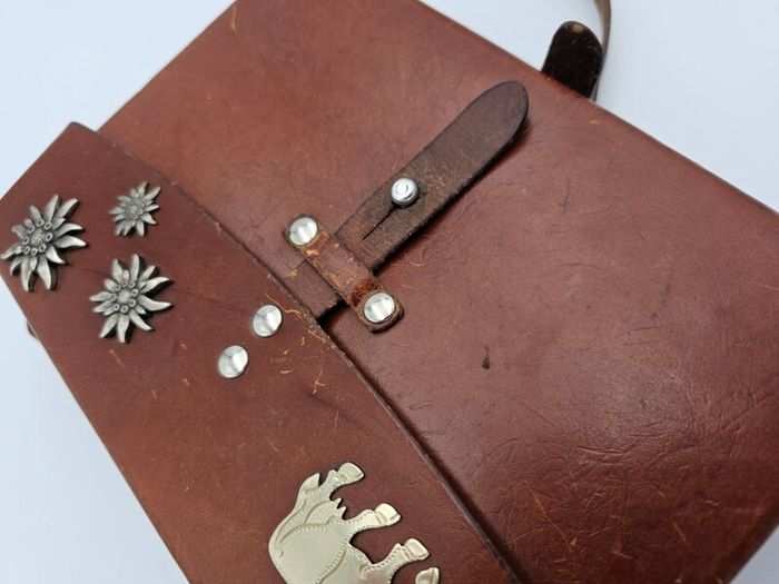 Original Swiss Army Issued Officier Leather Bag Collectable with Swiss Decorations