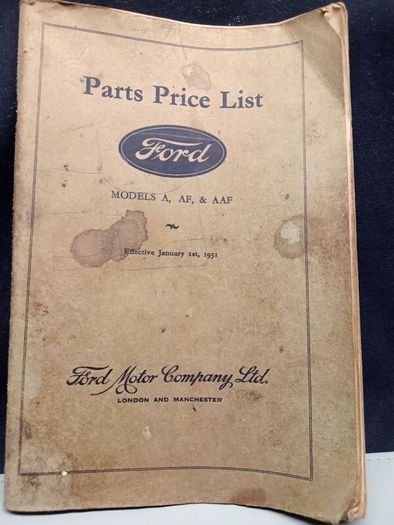 1931 Ford Parts Price List ( Model  A-AF-AAF )
