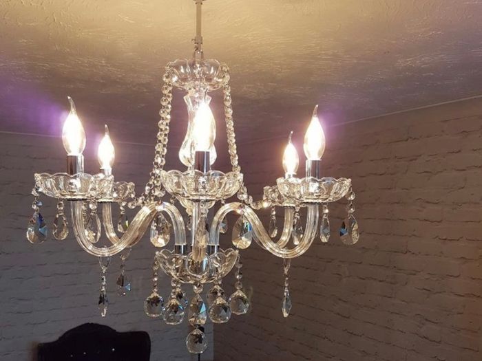 Crystal Chandelier, Clear K9 Crystal Glass Ceiling Light with 6 Arms, Elegant Modern Pendant Lights for Dining Room, Living Room, Hallway, Stairway, Bar Size: D60cm H60cm Chain 60cm (FREE POSTAGE)