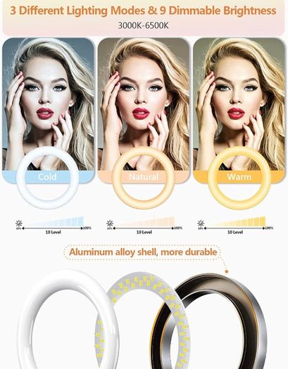 6.3 Inch Video Conference Ring Light with Ultra wide Clip, 360 Degree Rotatable Table Ring Light with Dimmable 3 Modes 10 Brightness Level for Live Streaming Desktop Reading/Makeup/Webcam/YouTube/TiK Tok (FREE POSTAGE)
