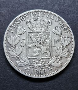 1868 Belgium 5 Francs - Leopold lI Silver coin